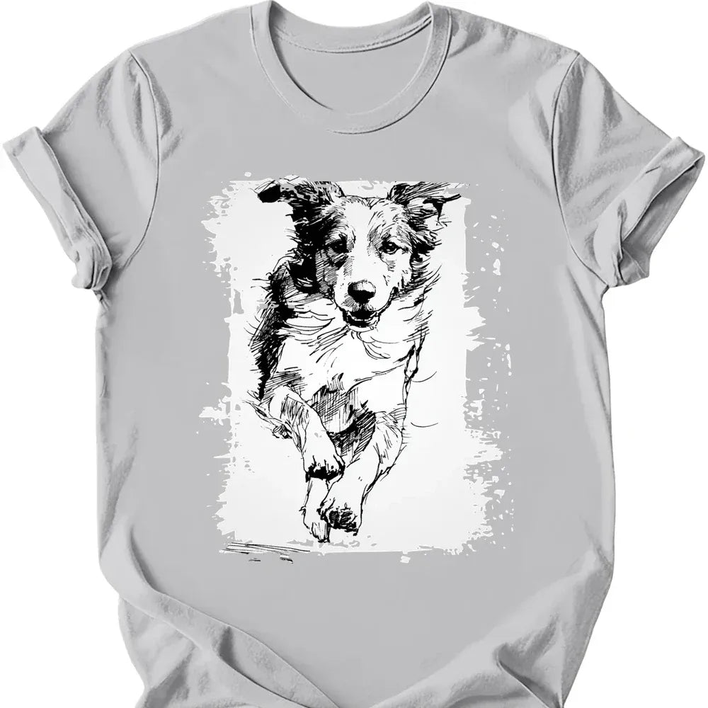 Brittany - Running Dog T-Shirt - Ice Grey