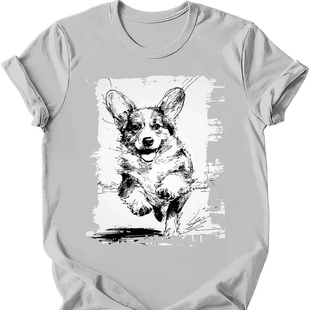 Corgi - Running Dog T-Shirt - Ice Grey