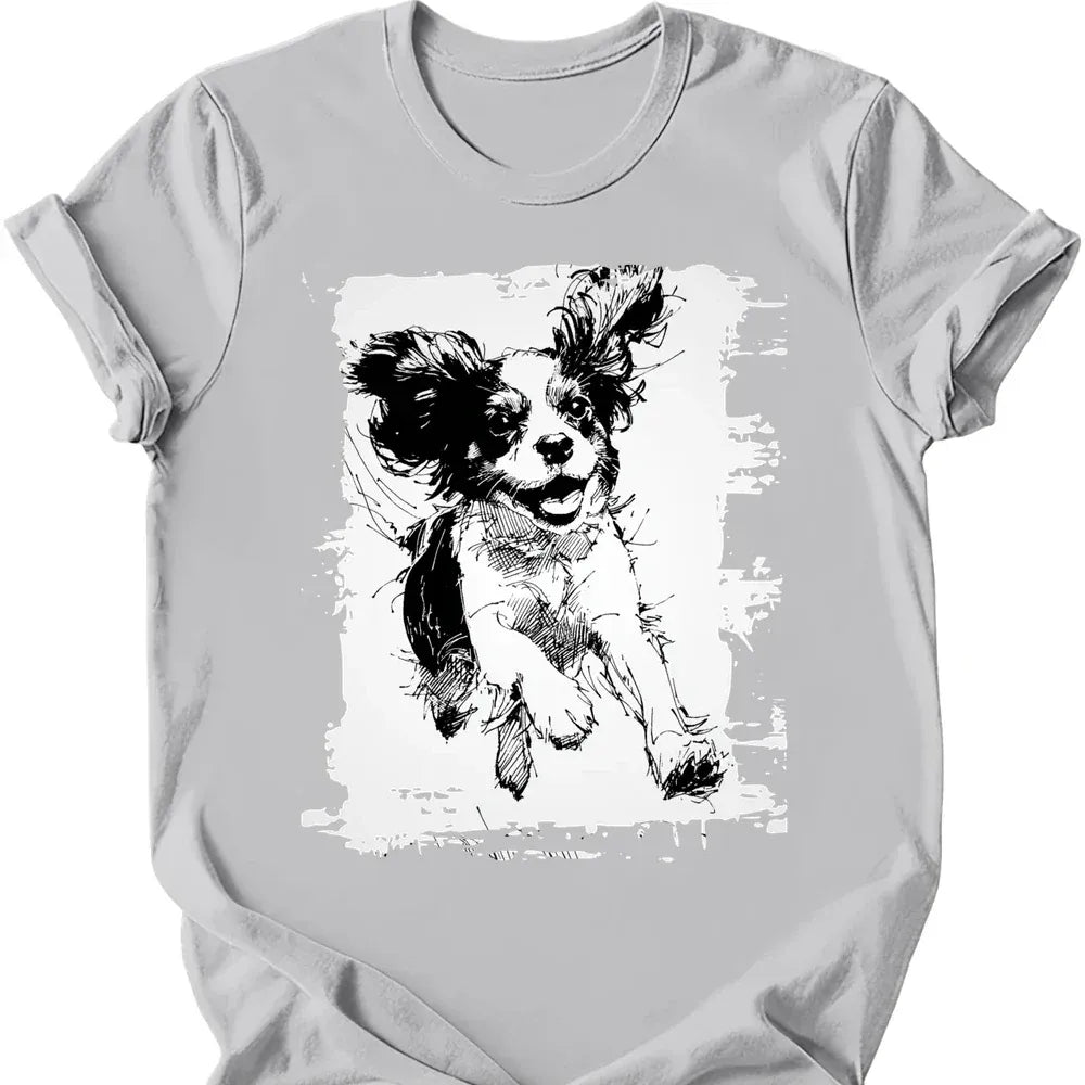 Cavalier King Charles Spaniel - Running Dog T-Shirt - Ice Grey