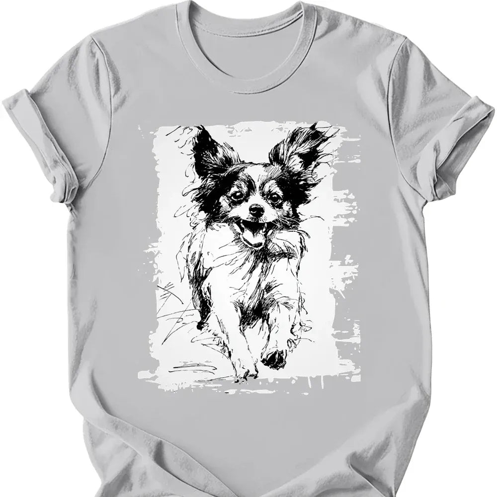 Papillon - Running Dog T-Shirt - Ice Grey