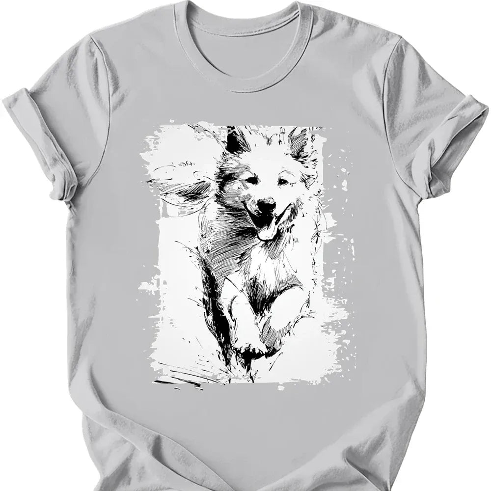 Samoyed - Running Dog T-Shirt - Ice Grey