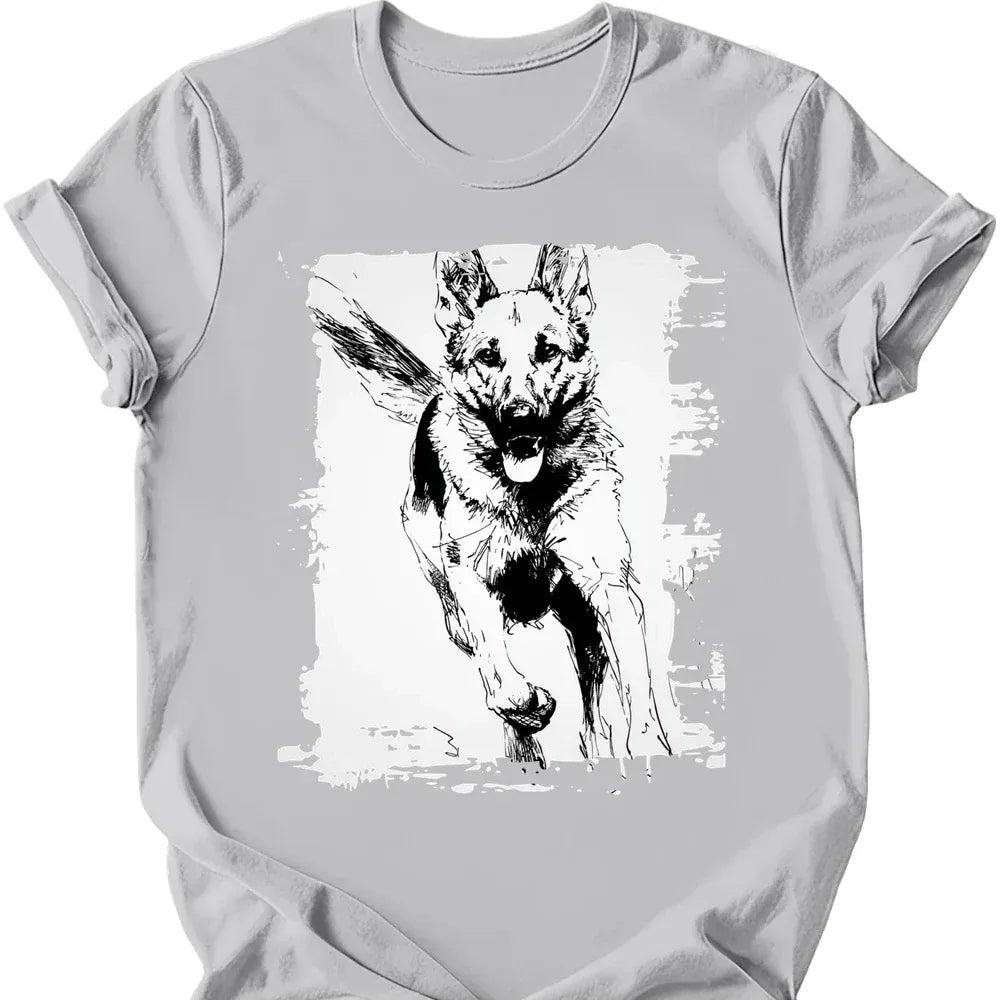 German Shepherd - Running Dog T-Shirt - Ice Grey