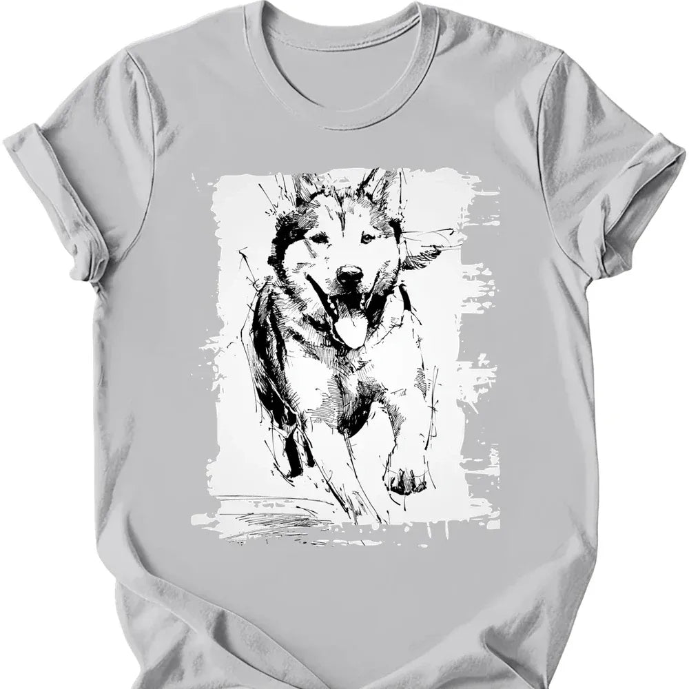 Siberian Husky - Running Dog T-Shirt - Ice Grey