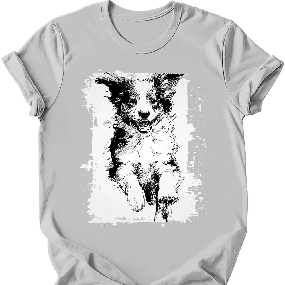 Miniature American Shepherd - Running Dog T-Shirt - Ice Grey