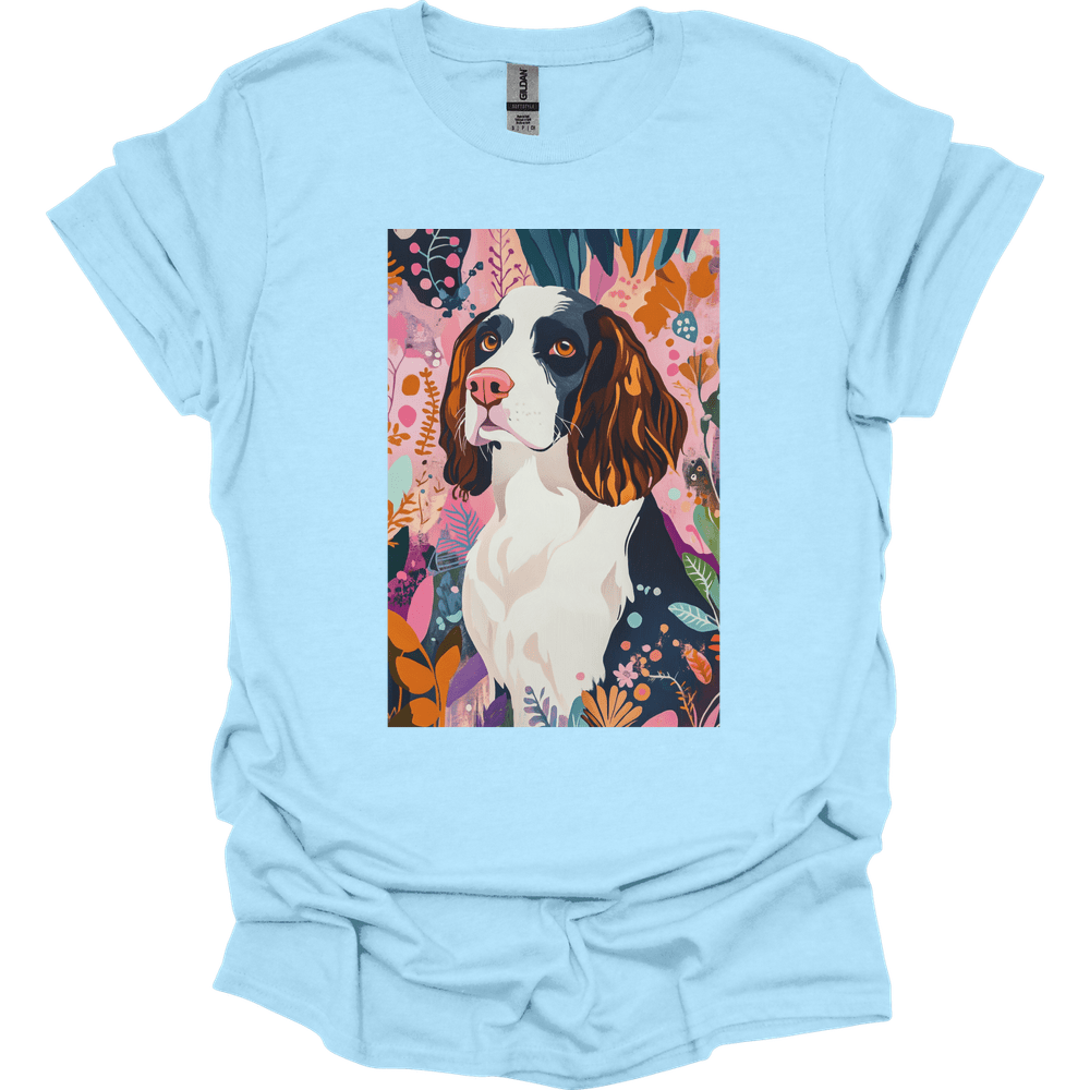 English Springer Spaniel - Boho Dog T-Shirt - Light Blue