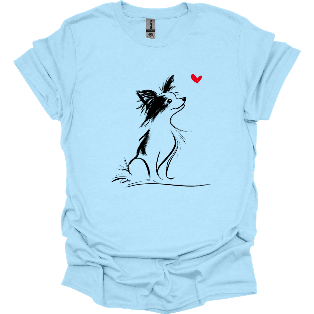 Papillon - Sketch Dog T-Shirt - Light Blue