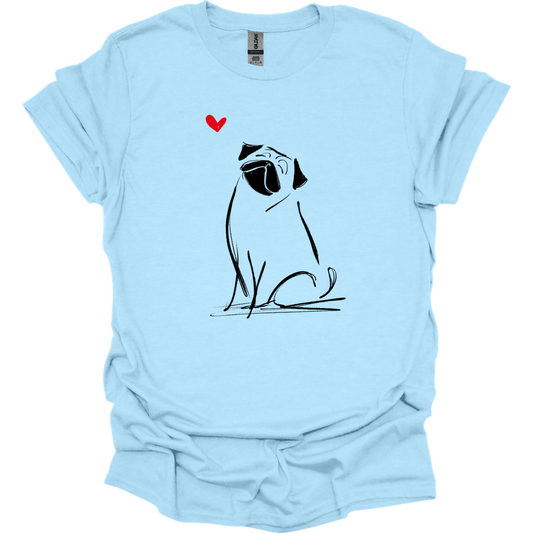 Pug - Sketch Dog T-Shirt - Light Blue