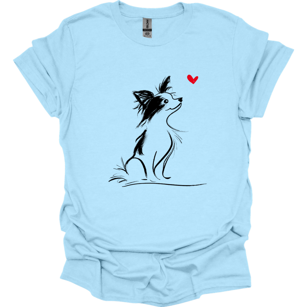 Papillon - Sketch Dog T-Shirt - Light Blue