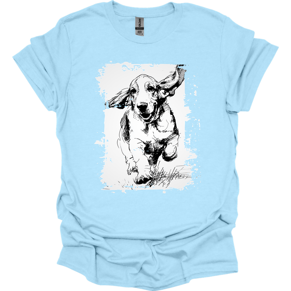 Basset Hound - Running Dog T-Shirt - Light Blue
