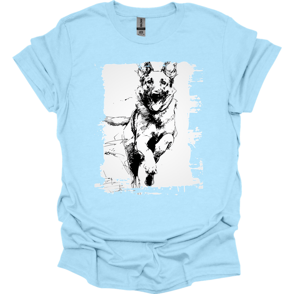 Belgian Malinois - Running Dog T-Shirt - Light Blue