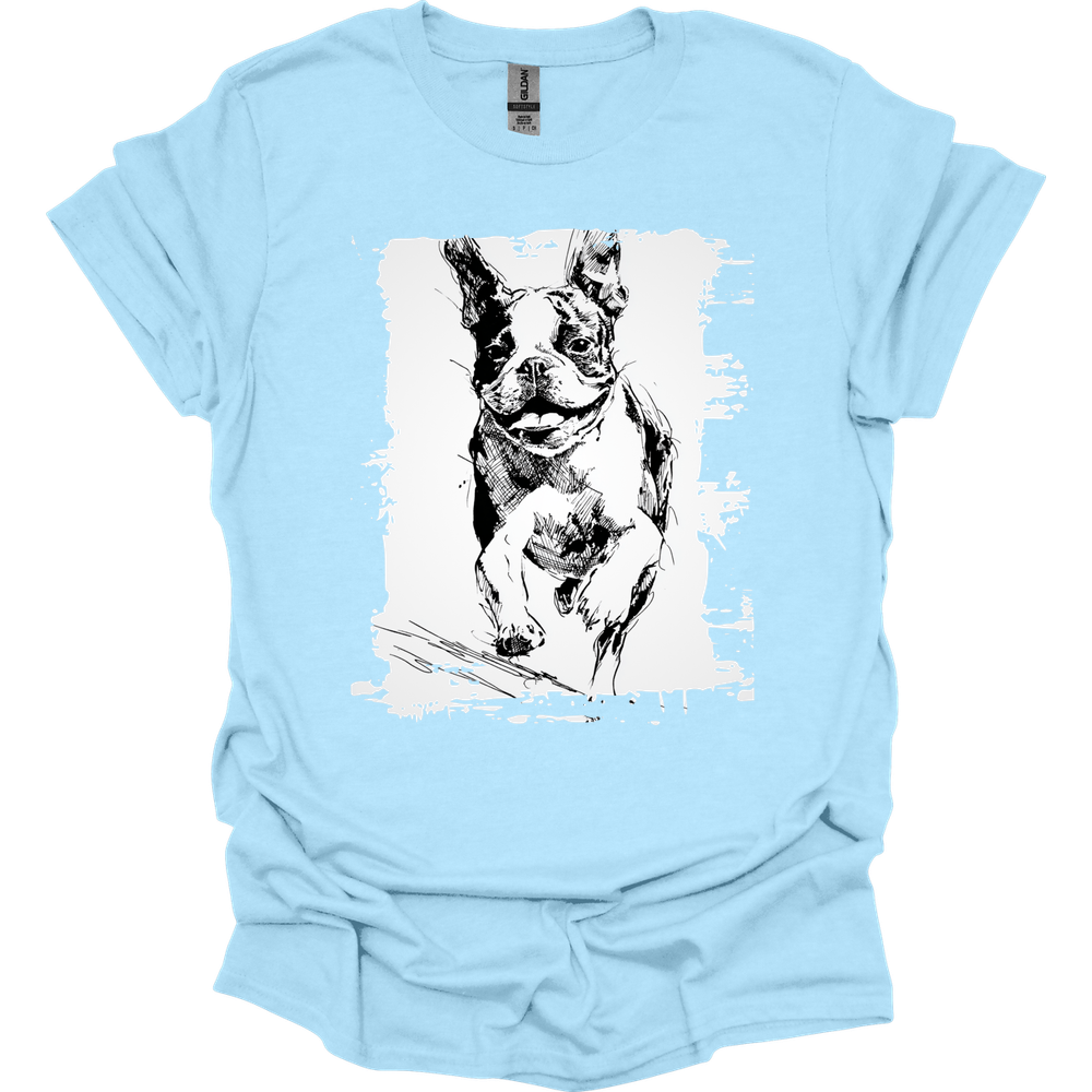 Boston Terrier - Running Dog T-Shirt - Light Blue