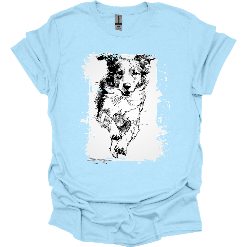 Brittany - Running Dog T-Shirt - Light Blue