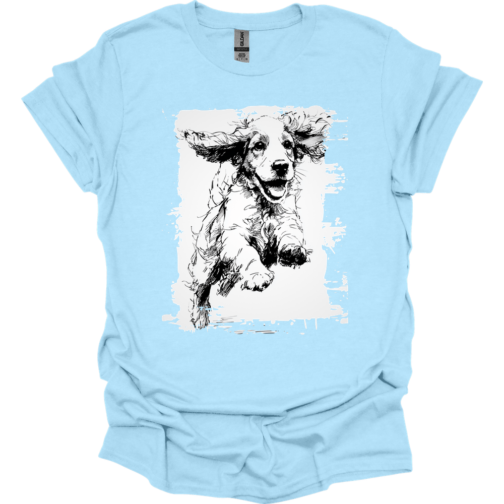 Cocker Spaniel - Running Dog T-Shirt - Light Blue