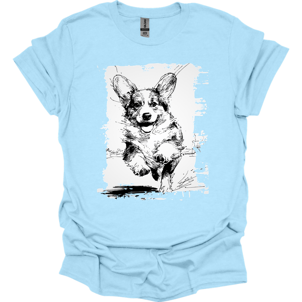 Corgi - Running Dog T-Shirt - Light Blue