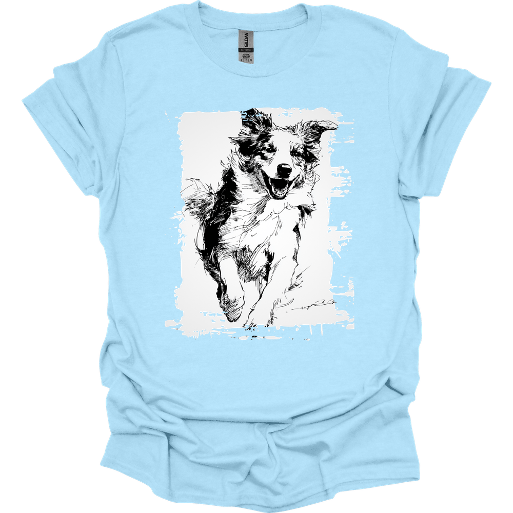 Australian Shepherd - Running Dog T-Shirt - Light Blue