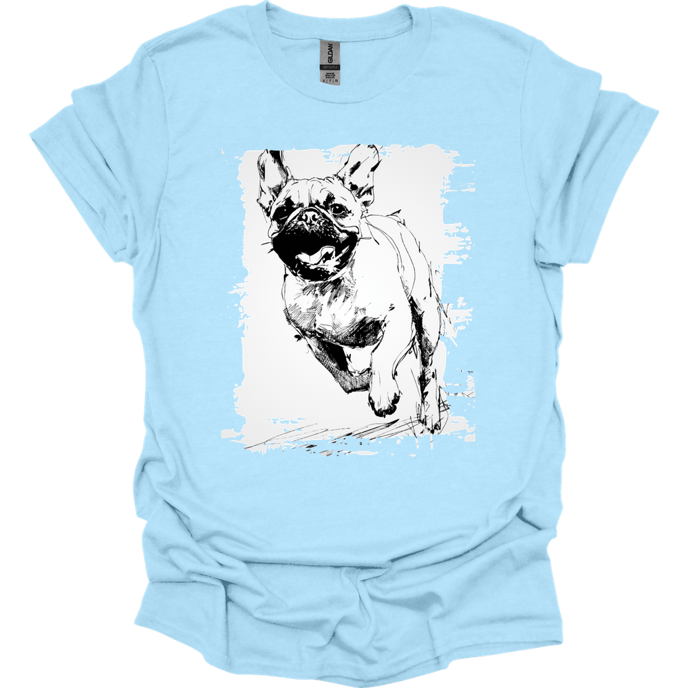 Pug - Running Dog T-Shirt - Light Blue