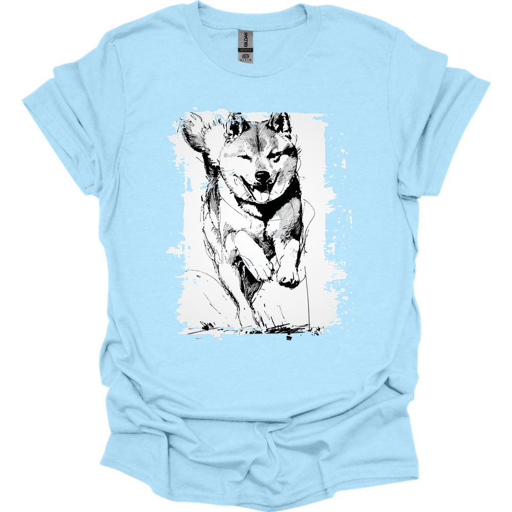 Shiba Inu - Running Dog T-Shirt - Light Blue