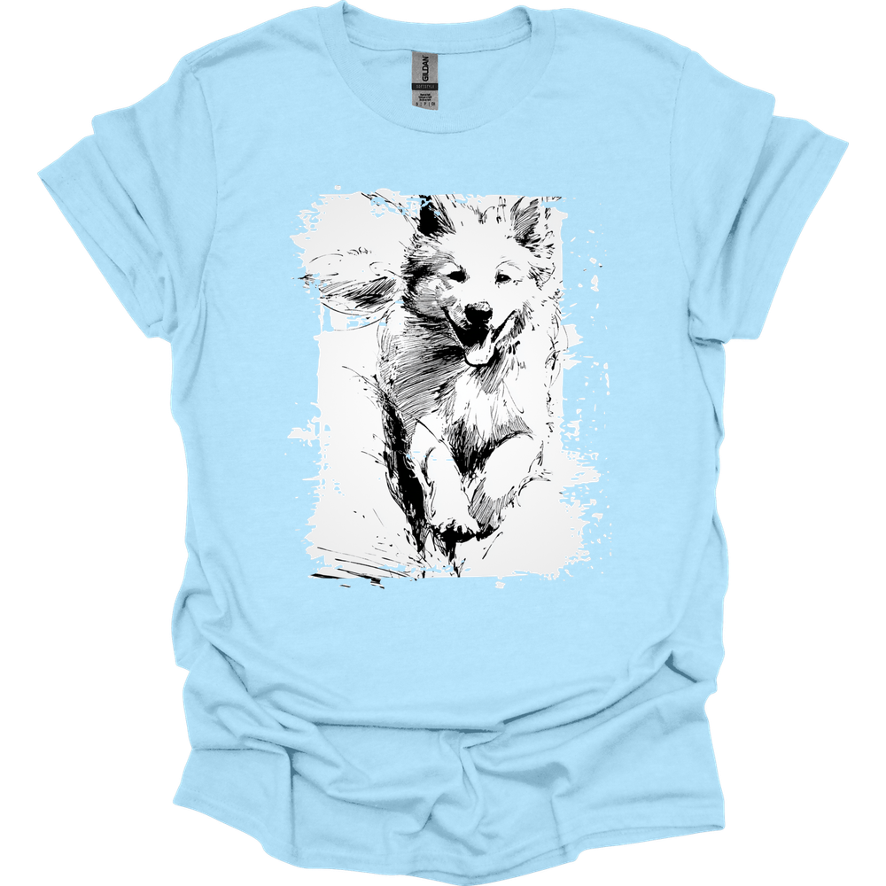 Samoyed - Running Dog T-Shirt - Light Blue