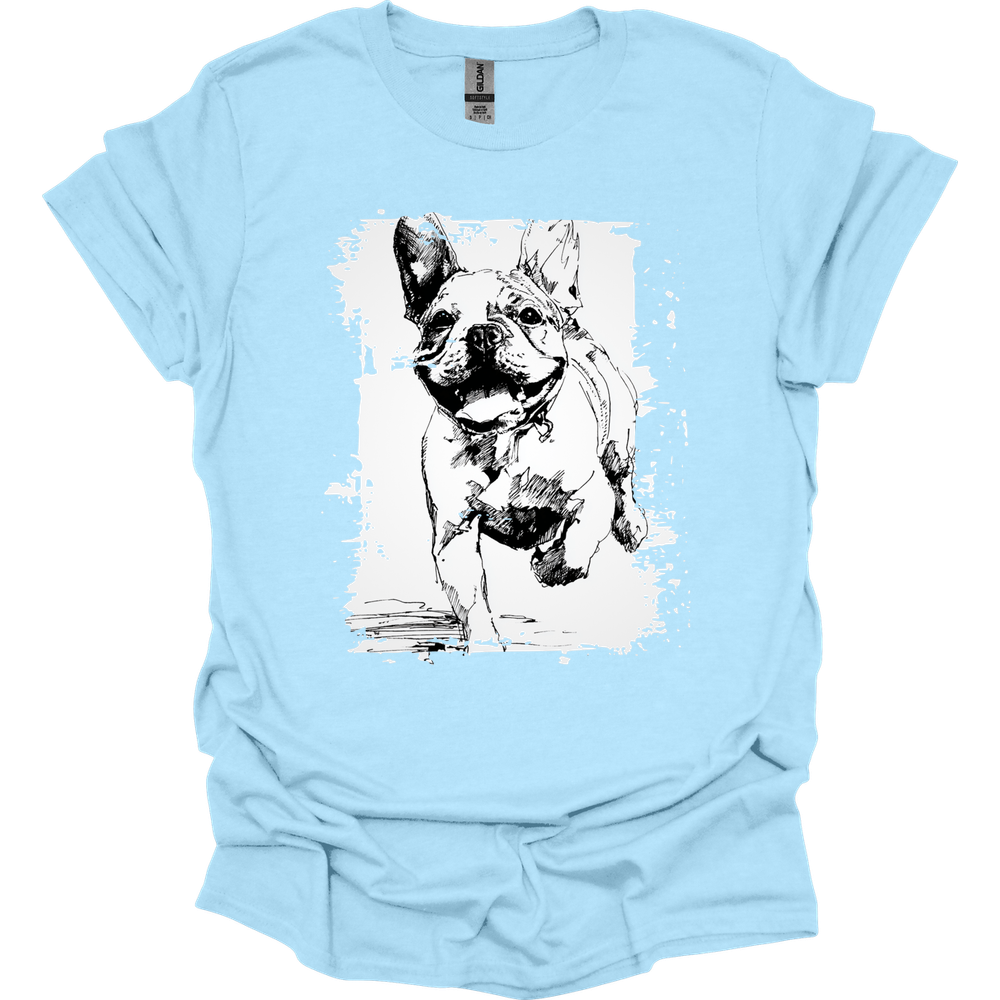 French Bulldog - Running Dog T-Shirt - Light Blue