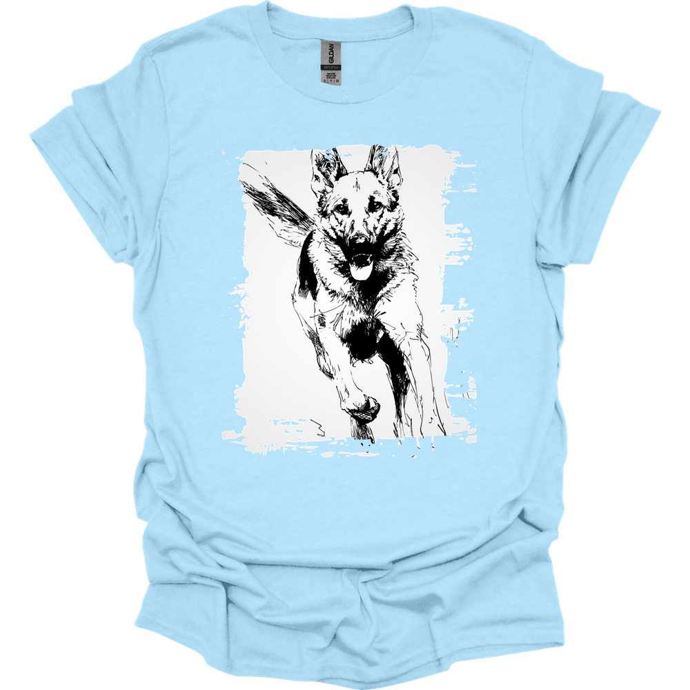 German Shepherd - Running Dog T-Shirt - Light Blue