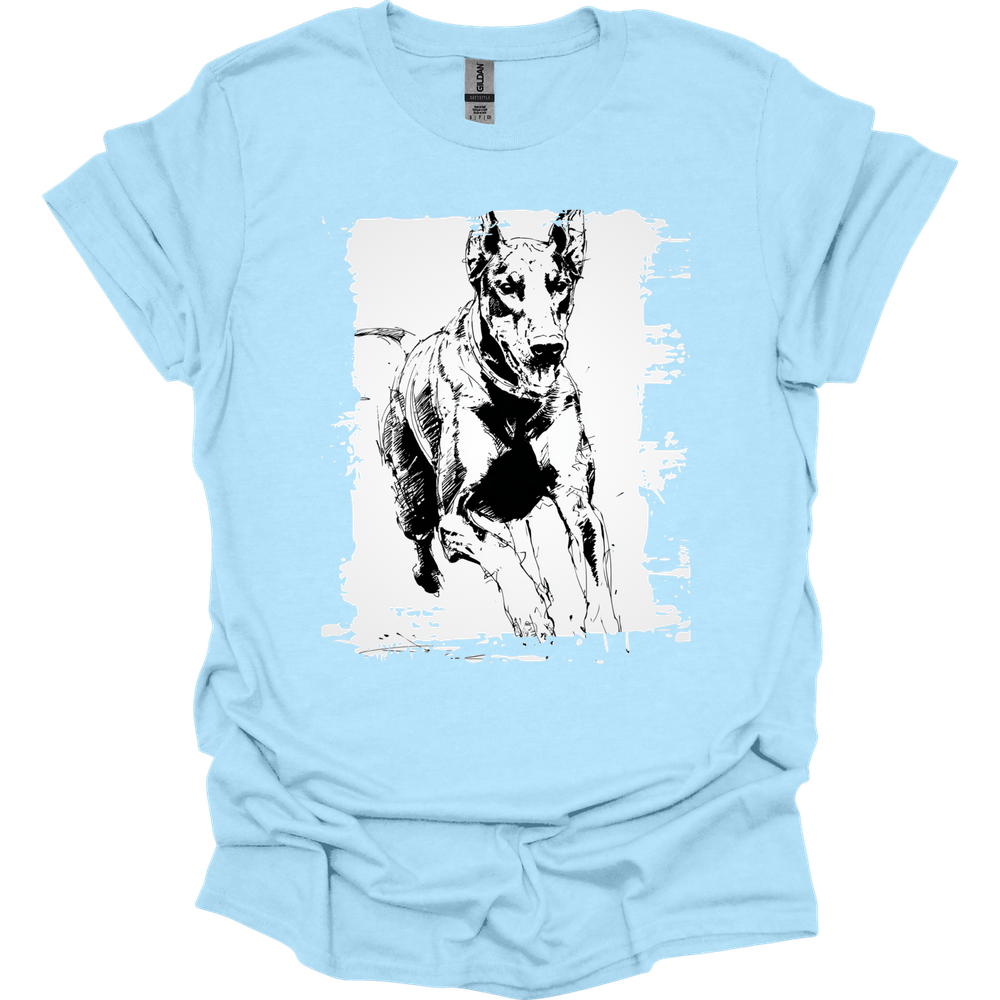 Doberman - Running Dog T-Shirt - Light Blue