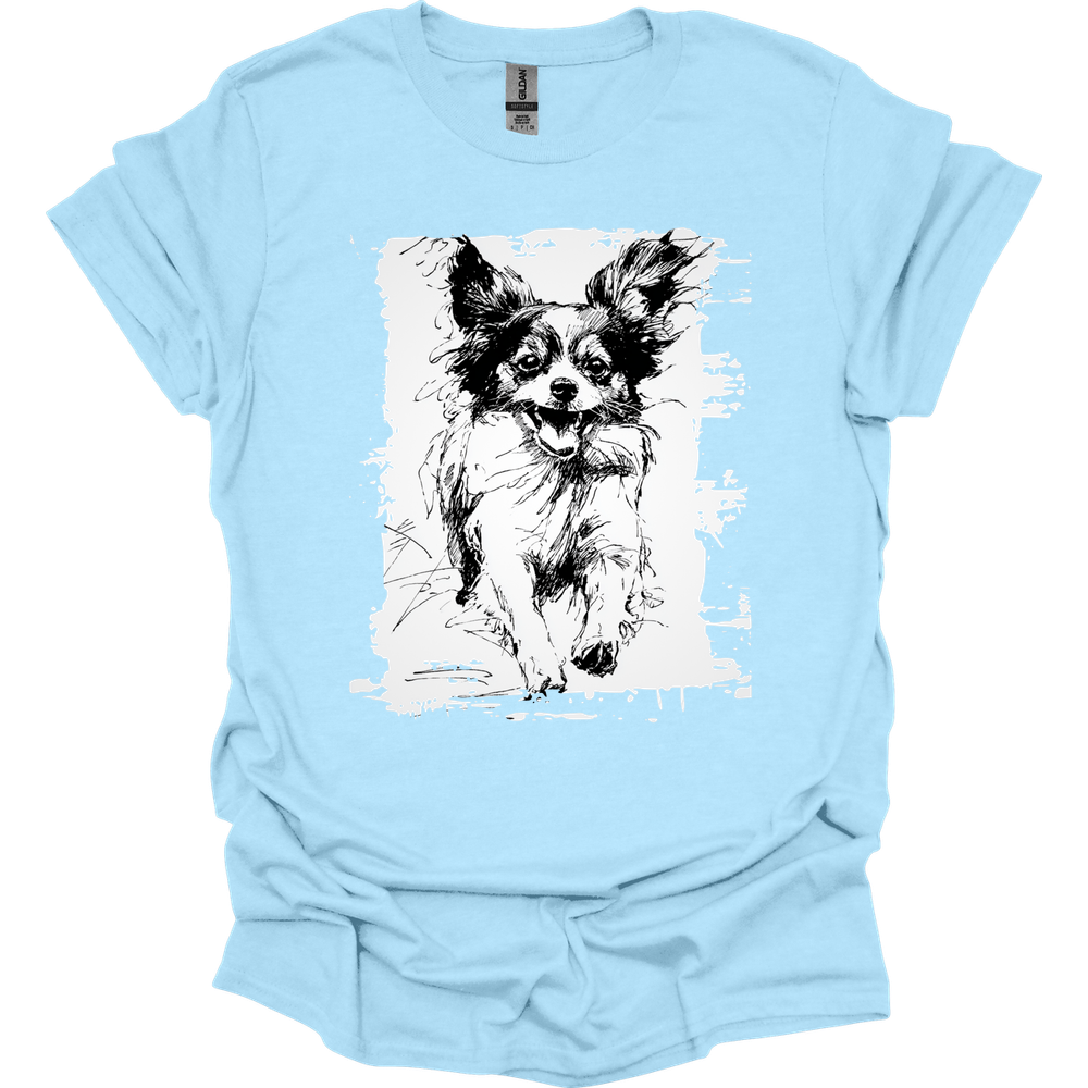 Papillon - Running Dog T-Shirt - Light Blue