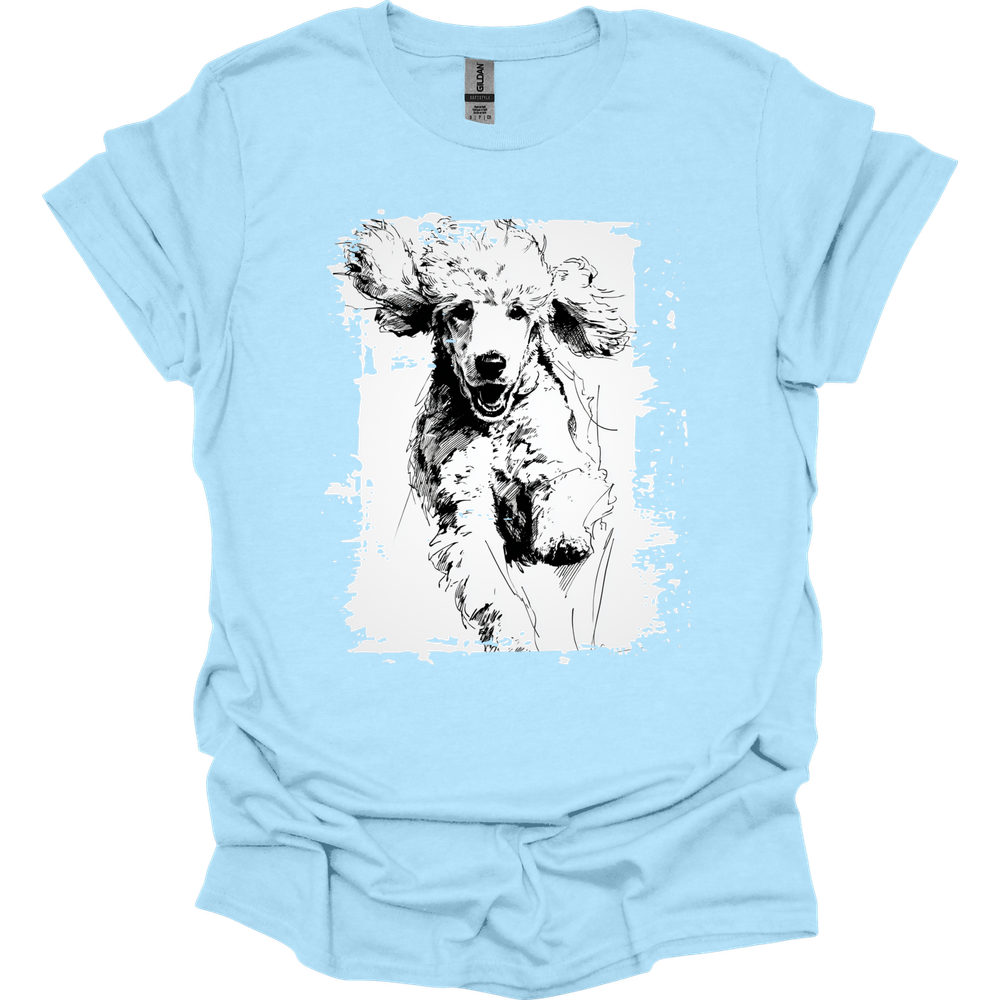 Poodle - Running Dog T-Shirt - Light Blue