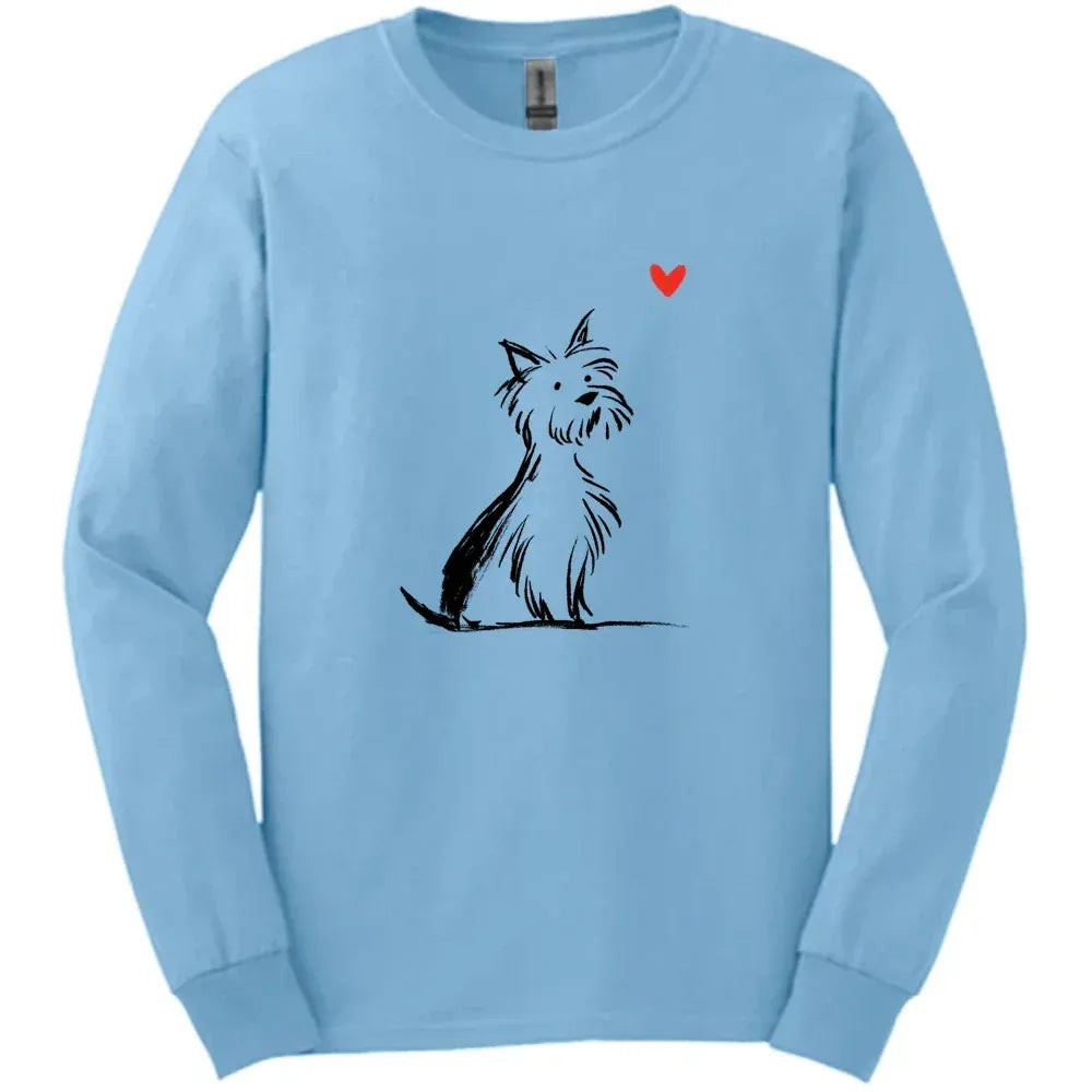 Yorkshire Terrier - Sketch Dog Long Sleeve Tee - Light Blue