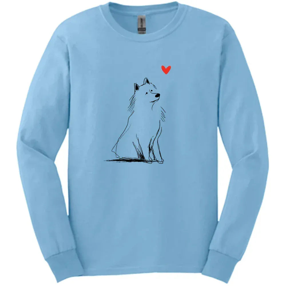 Samoyed - Sketch Dog Long Sleeve Tee - Light Blue