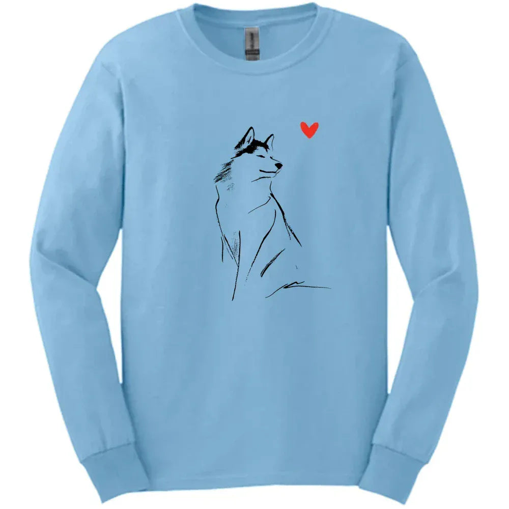 Siberian Husky - Sketch Dog Long Sleeve Tee - Light Blue