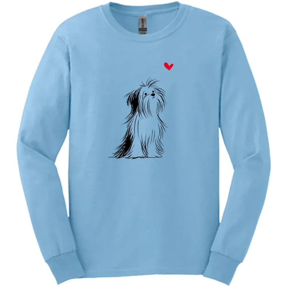 Shih Tzu - Sketch Dog Long Sleeve Tee - Light Blue
