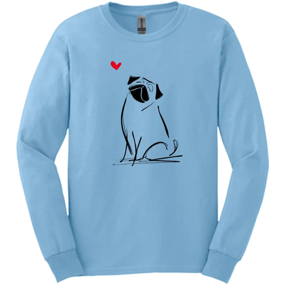 Pug - Sketch Dog Long Sleeve Tee - Light Blue