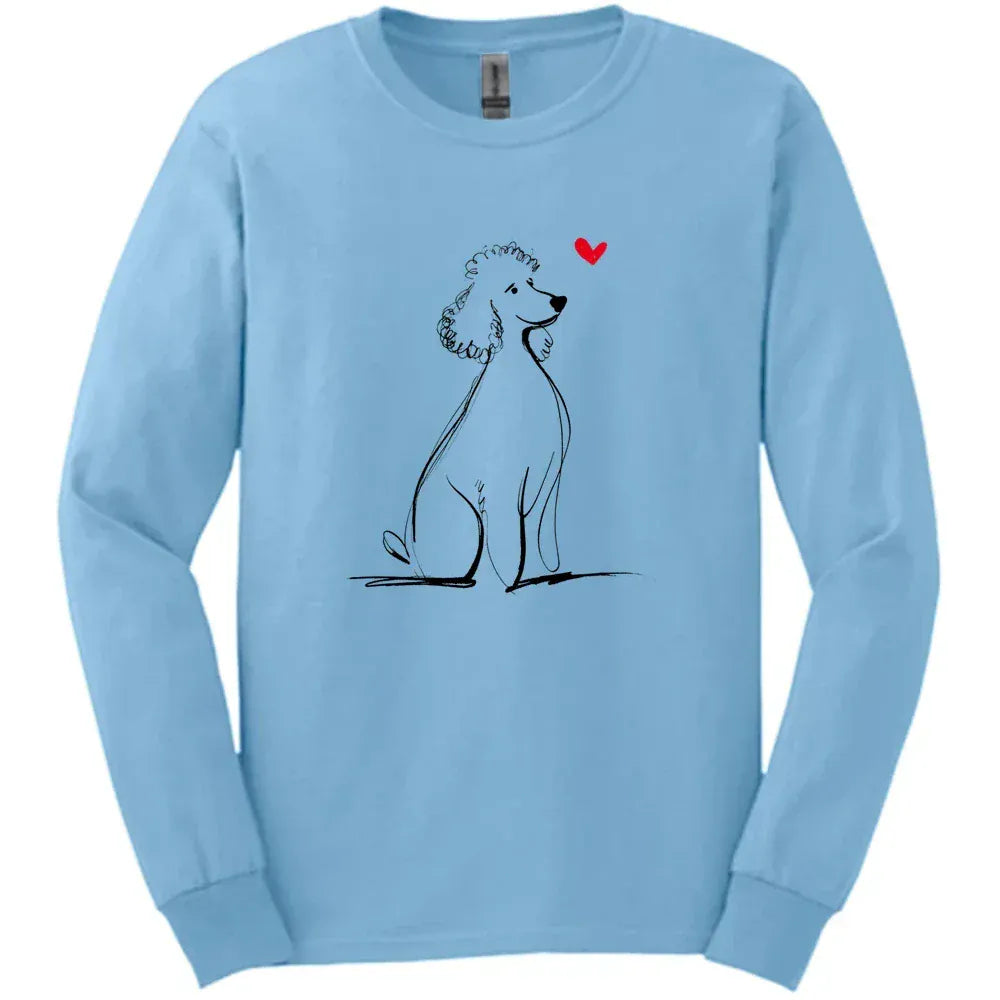 Poodle - Sketch Dog Long Sleeve Tee - Light Blue