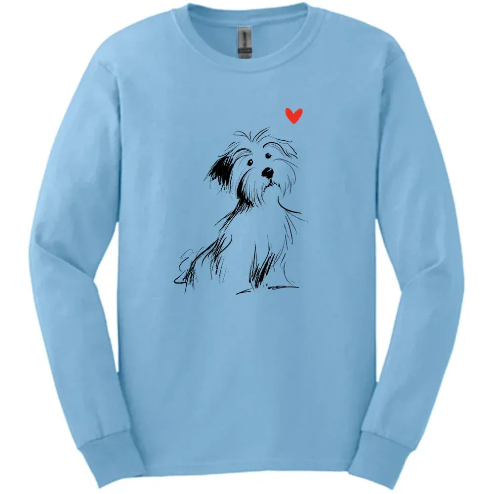 Havanese - Sketch Dog Long Sleeve Tee - Light Blue