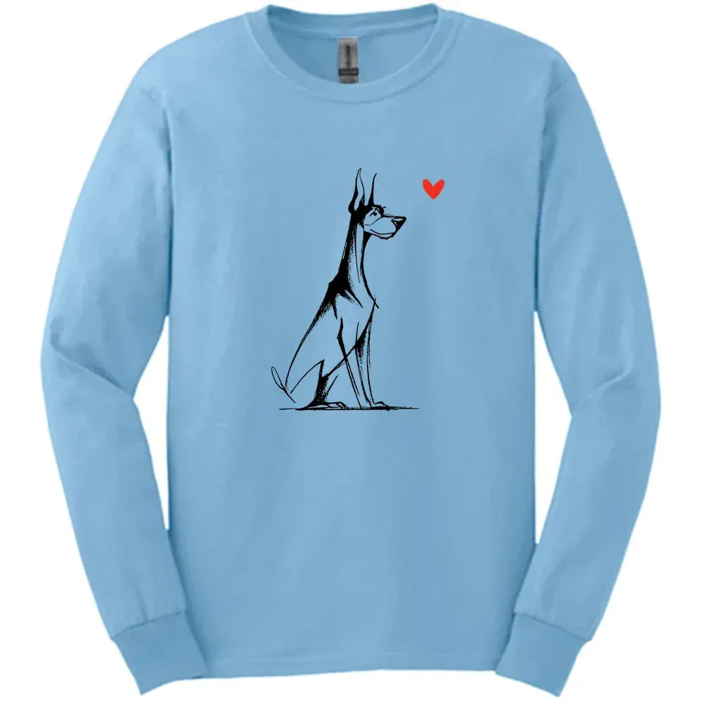Doberman - Sketch Dog Long Sleeve Tee - Light Blue
