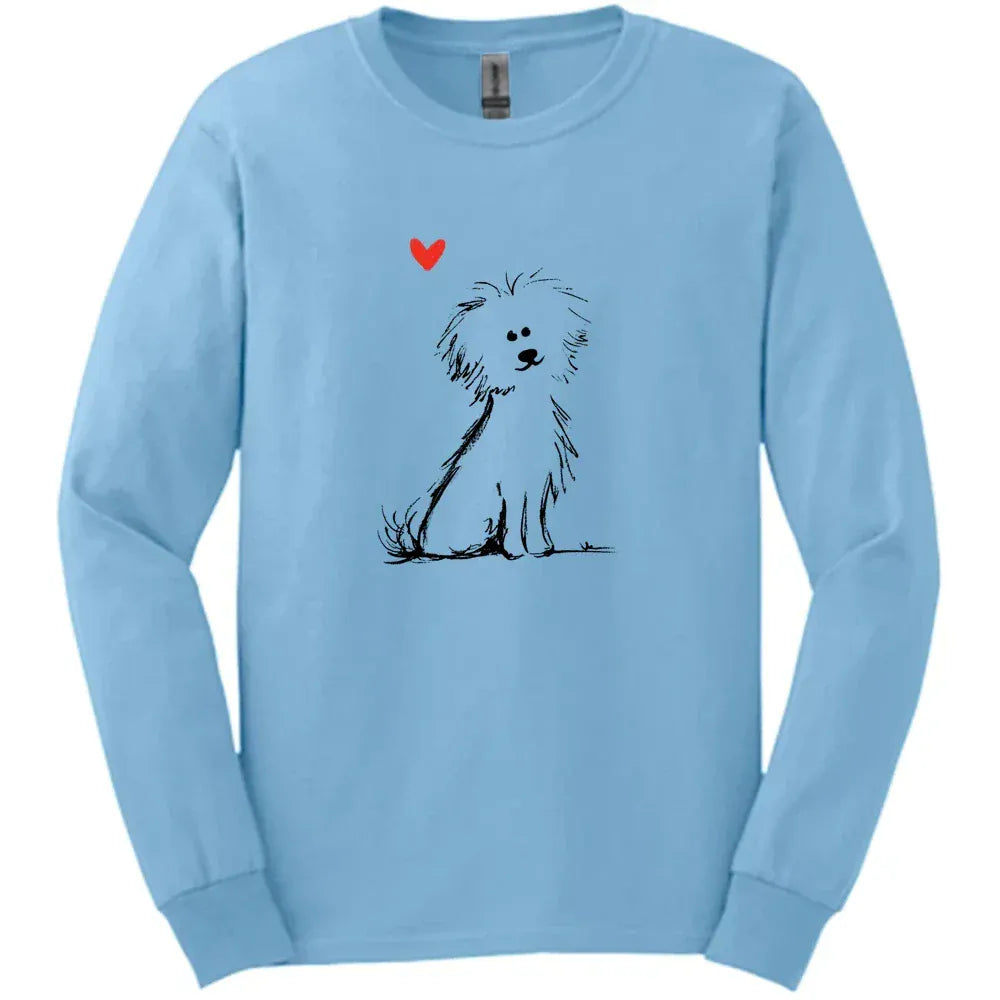 Bichon Frise - Sketch Dog Long Sleeve Tee - Light Blue