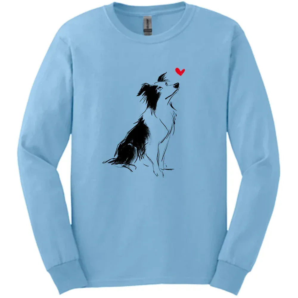 Border Collie - Sketch Dog Long Sleeve Tee - Light Blue
