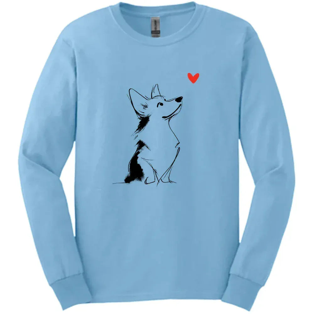 Corgi - Sketch Dog Long Sleeve Tee - Light Blue