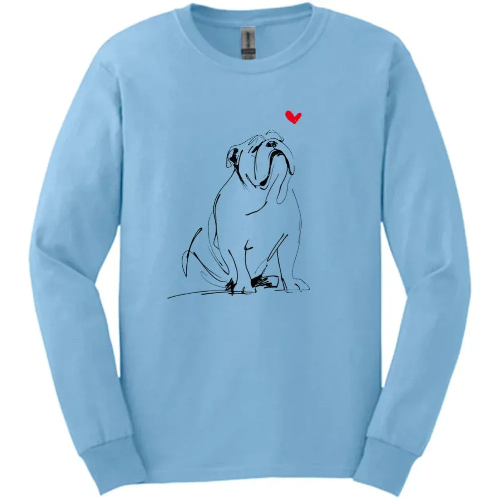 Bulldog - Sketch Dog Long Sleeve Tee - Light Blue