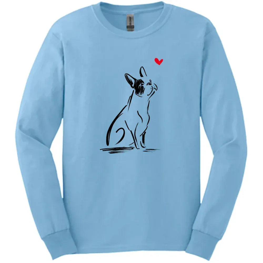 Boston Terrier - Sketch Dog Long Sleeve Tee - Light Blue