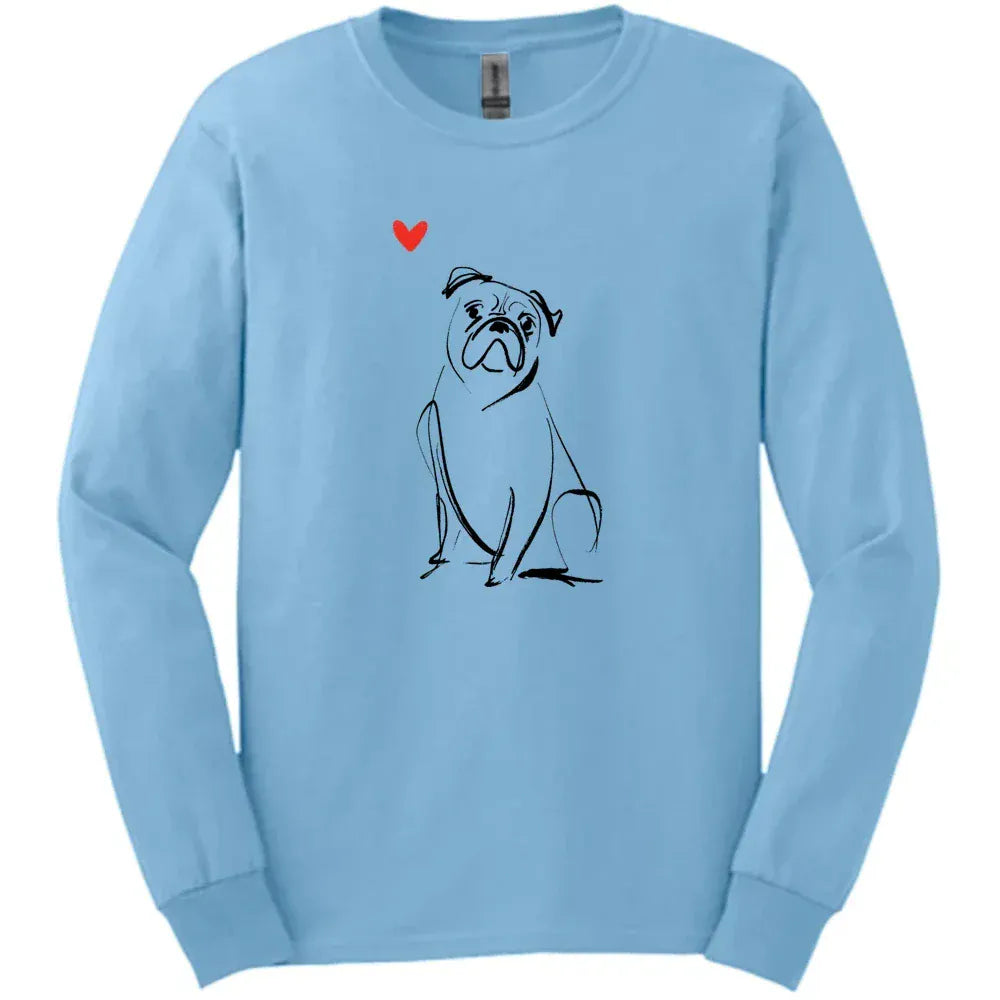 Boxer - Sketch Dog Long Sleeve Tee - Light Blue