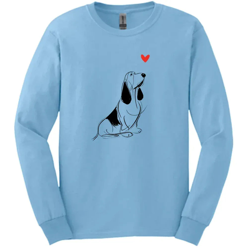 Basset Hound - Sketch Dog Long Sleeve Tee - Light Blue