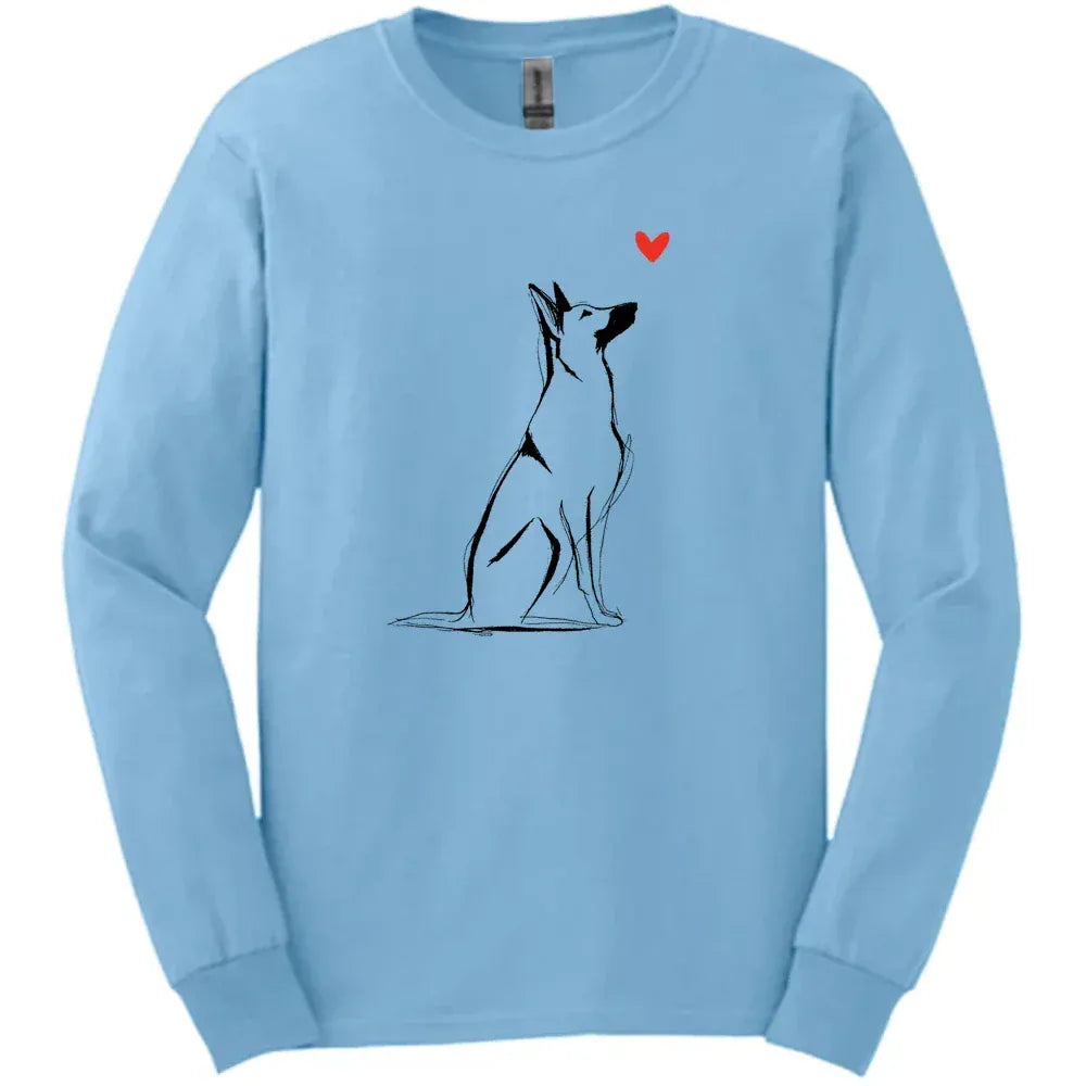 Beligian Malinois - Sketch Dog Long Sleeve Tee - Light Blue