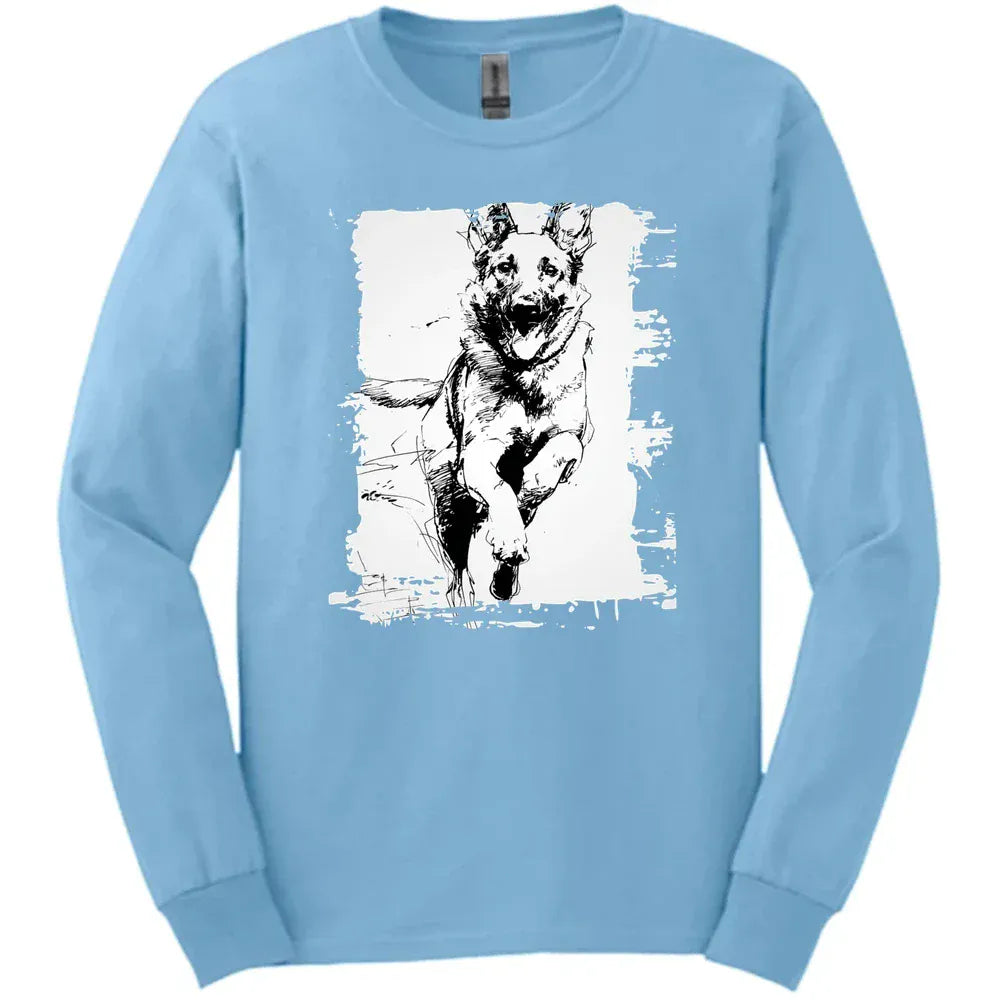 Belgian Malinois - Running Dog Long Sleeve Tee - Light Blue
