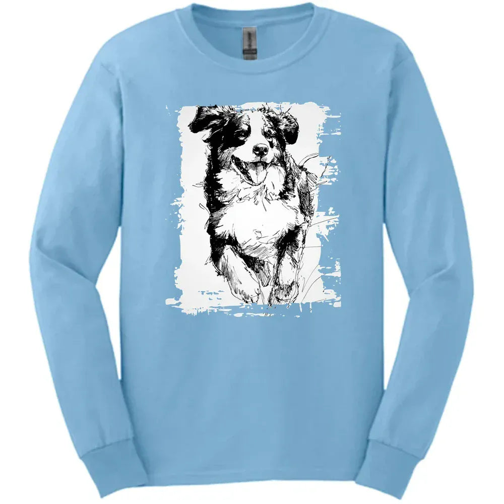 Bernese Mountain Dog - Running Dog Long Sleeve Tee - Light Blue