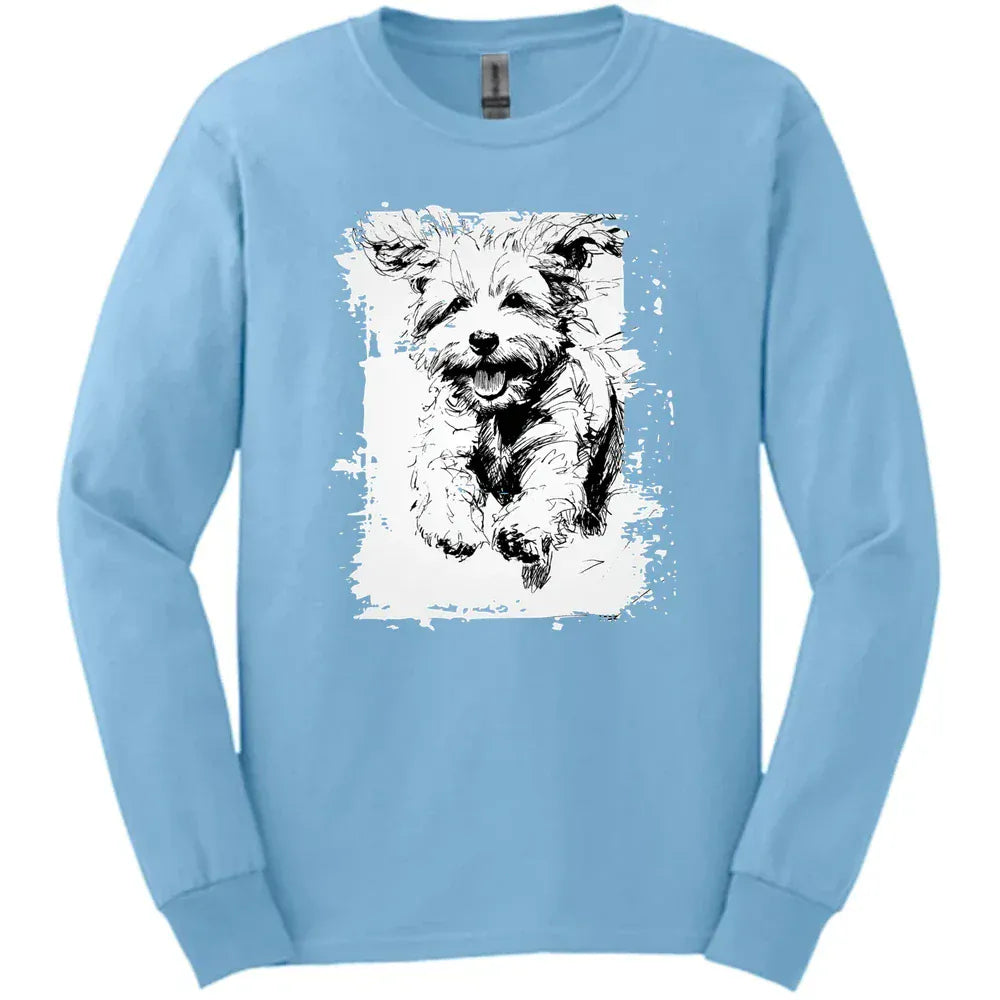 Bichon Frise - Running Dog Long Sleeve Tee - Light Blue