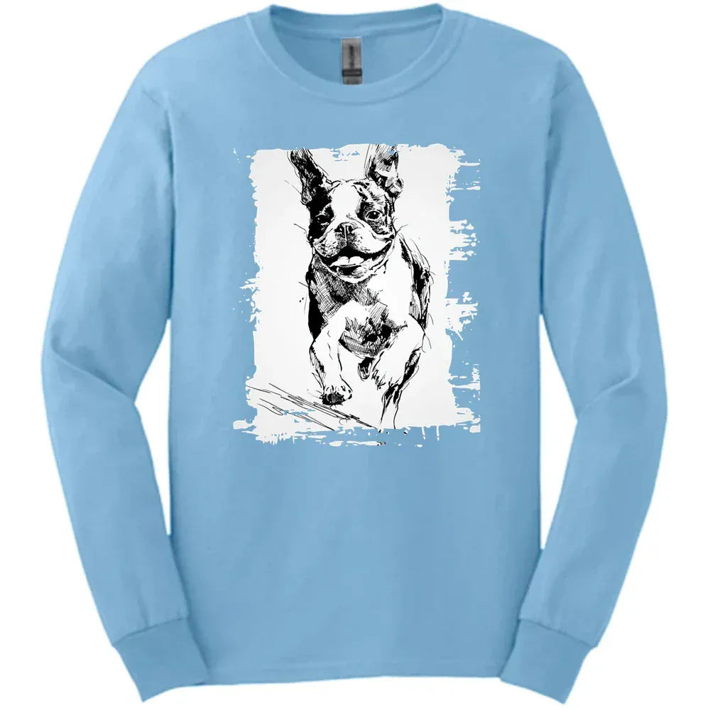 Boston Terrier - Running Dog Long Sleeve Tee - Light Blue