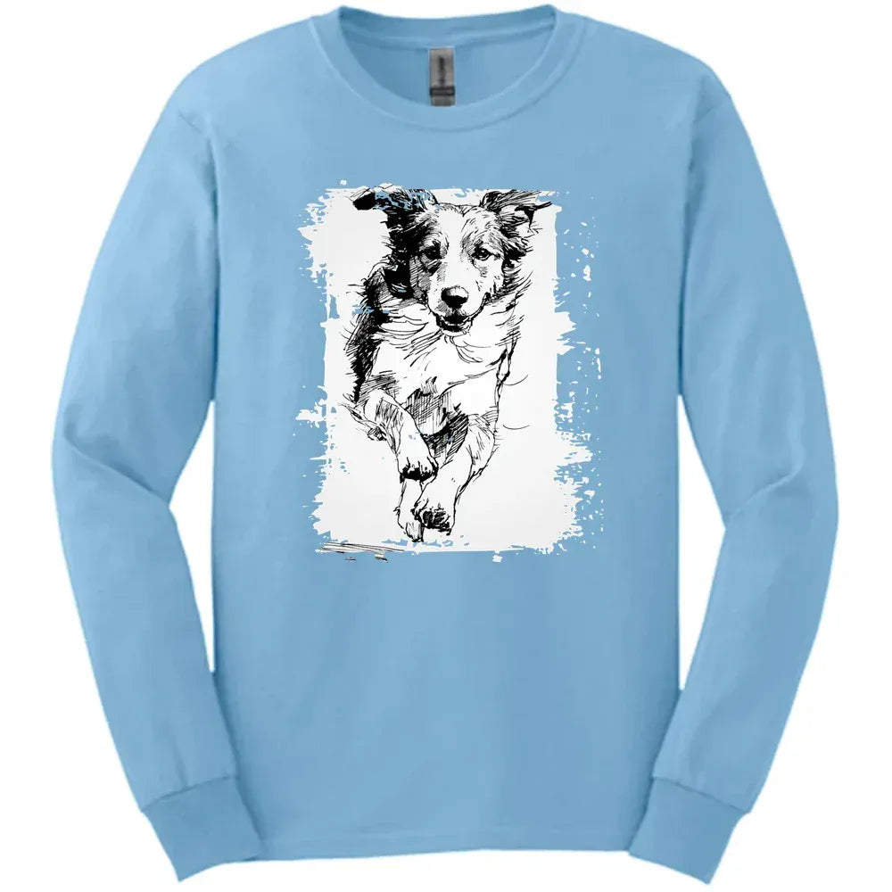 Brittany - Running Dog Long Sleeve Tee - Light Blue