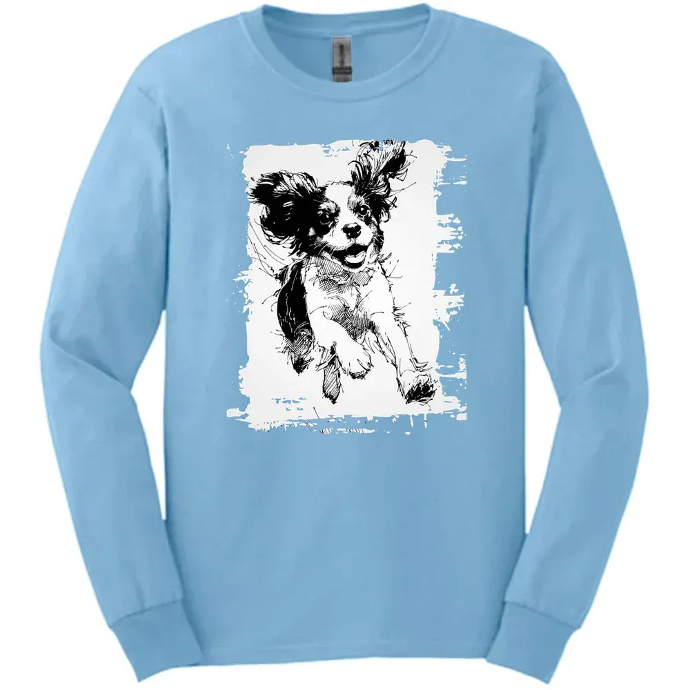 Cavalier King Charles Spaniel - Running Dog Long Sleeve Tee - Light Blue