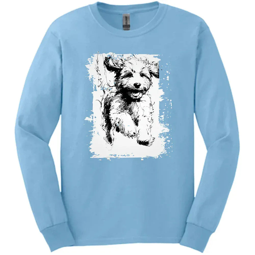 Cavapoo - Running Dog Long Sleeve Tee - Light Blue